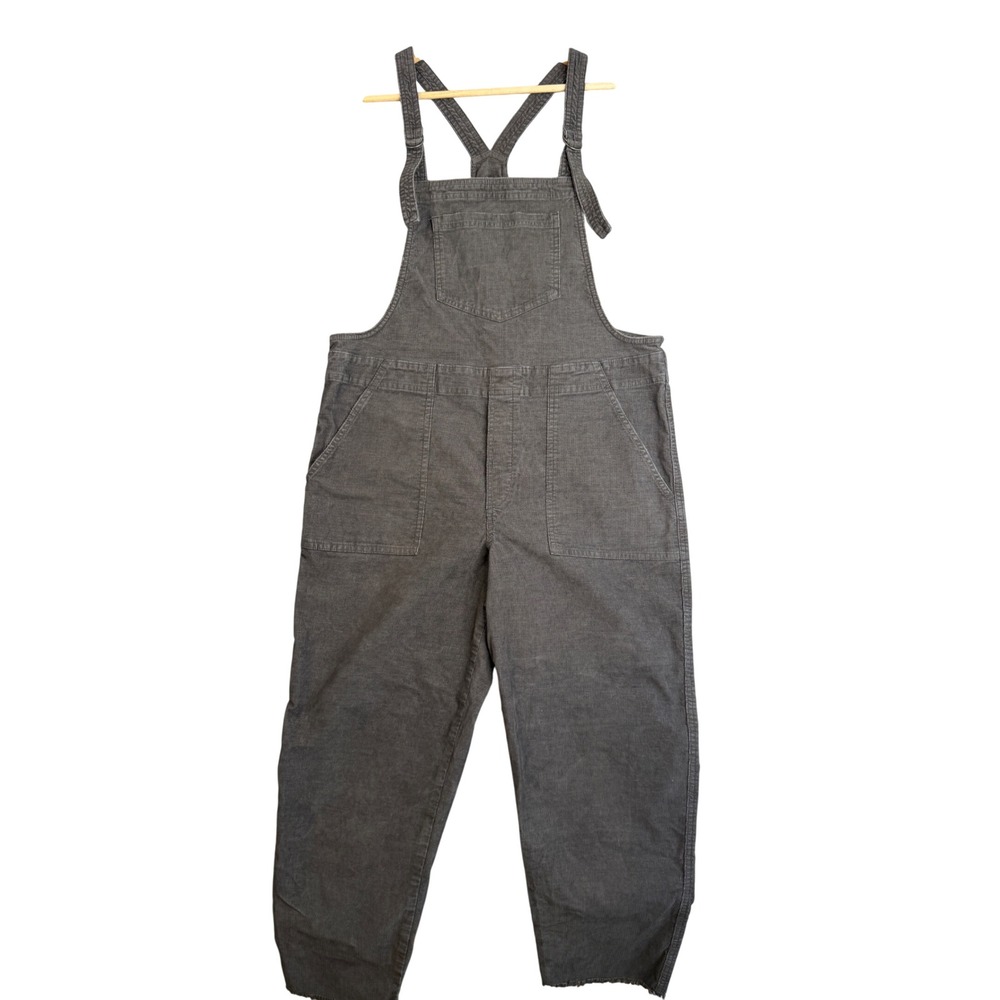 Corduroy Overalls Womens L Gray Raw Hem Relaxed Utility Wide Leg Granola Earthy